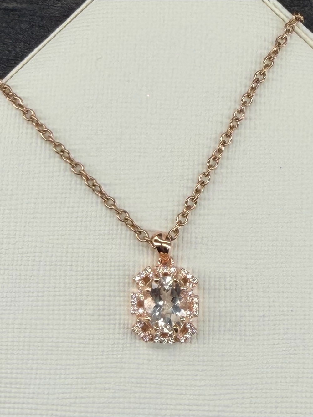 Natural 1.62CT Pink Morganite w/ Halo Pendant Necklace 18K Rose Gold over 925 SS